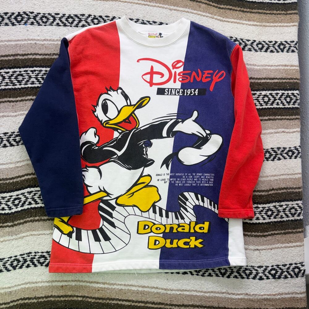 Women's Vintage 90's Disney Donald Duck Piano Big Print Crewneck Sweatshirt Sz S